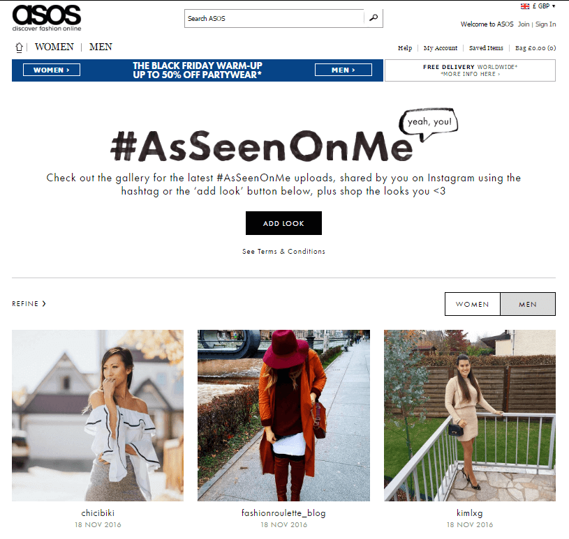 Shoppable Content ASOS #AsSeenOnMe