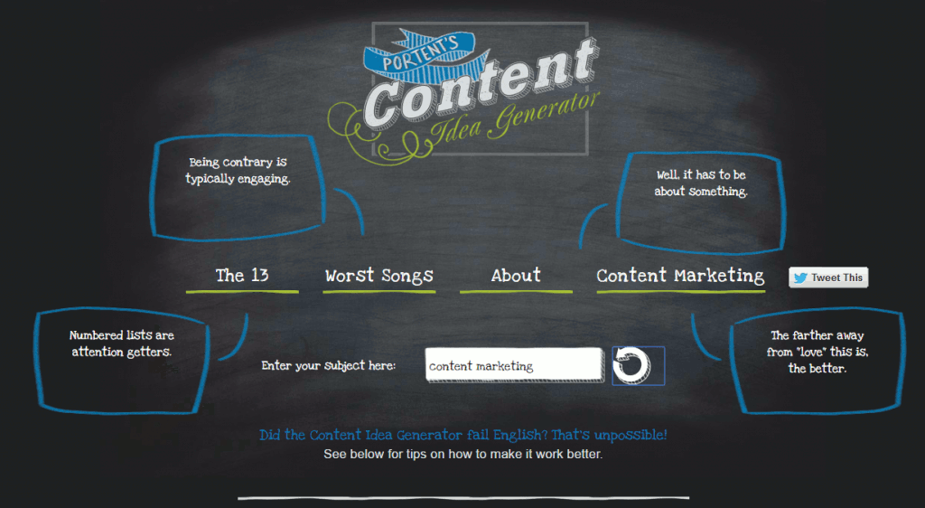 SEO Copywriting Portent's Content Idea Generator