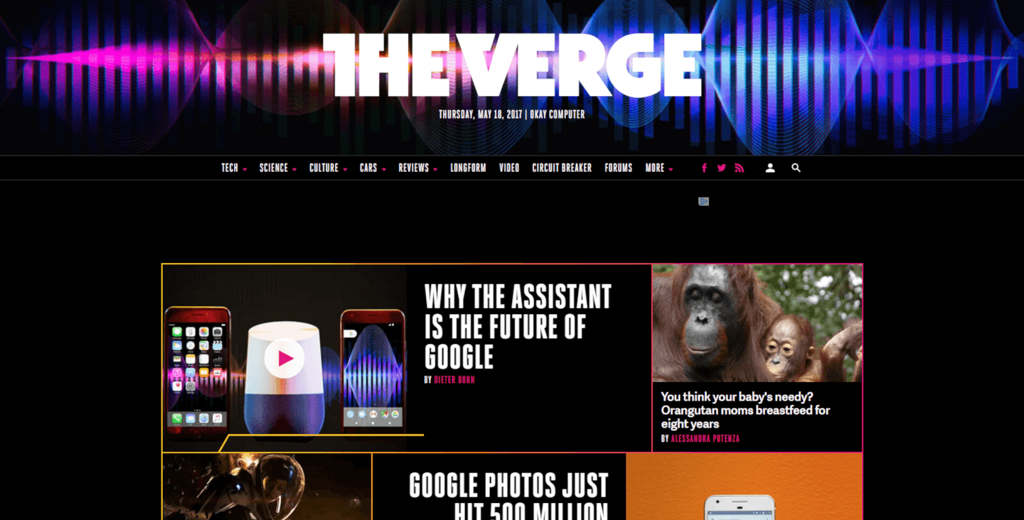 the verge homepage